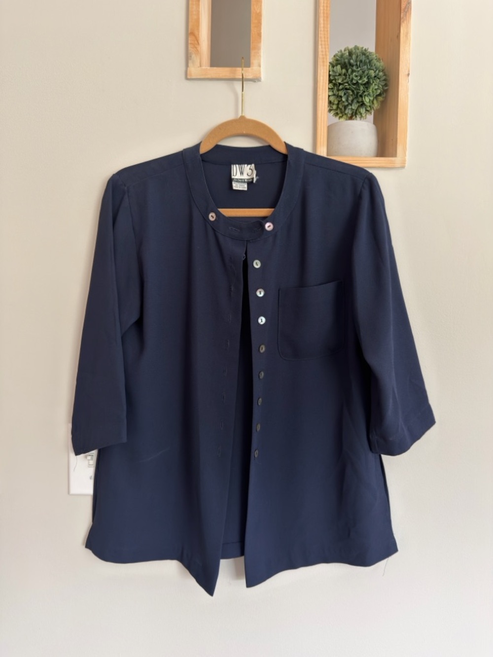 David Warren S Navy Button-Front Women's Blouse